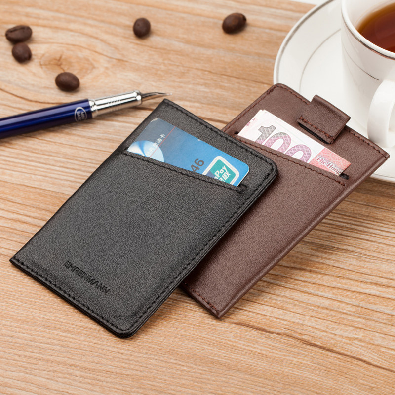EHRENMANN HEAD LAYER BULL LEATHER CARD BAG MEN MONEY CLIP MINI SMALL WALLET GENUINE LEATHER CARD BAG SMALL