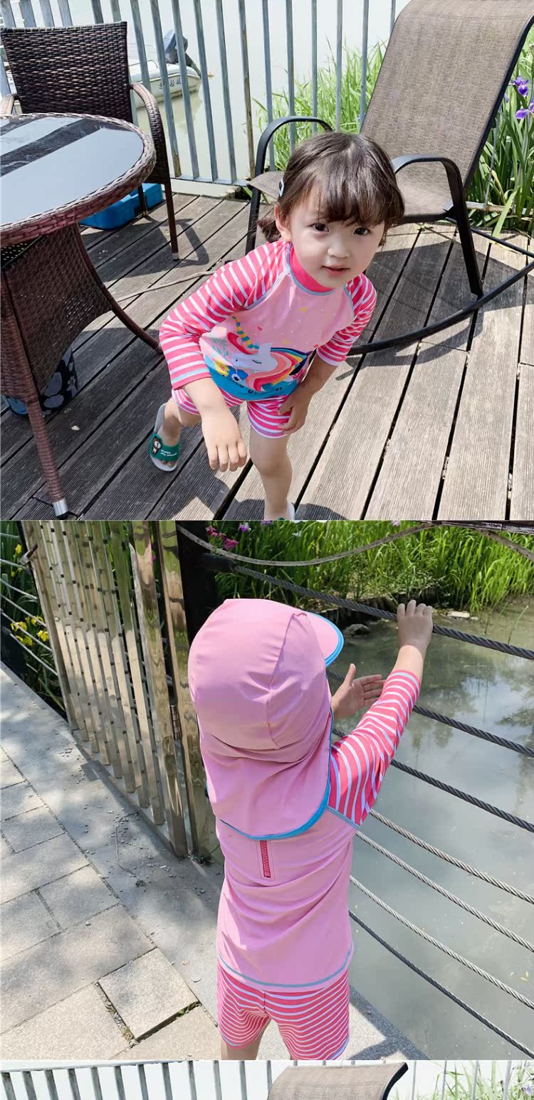 Đồ bơi trẻ em Hàn Quốc cho bé sơ sinh vừa và nhỏ trinh nữ lướt quần áo dây kéo chia áo tắm trùm đầu ba bộ thủy triều - Bộ đồ bơi của Kid bộ bơi dài tay bé gái