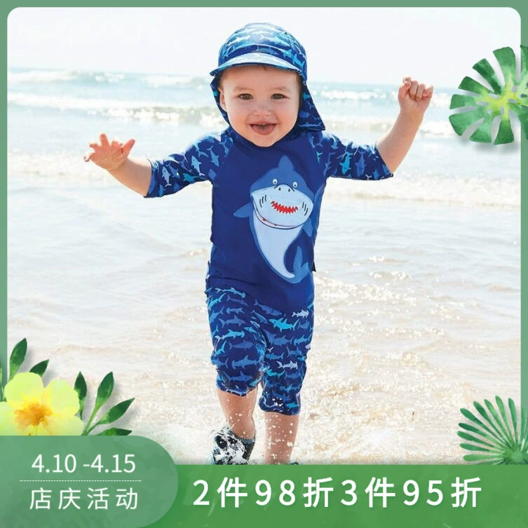 Chao Fan Siamese Áo chống nắng dài tay chống tia cực tím Boy Baby Shark Áo tắm Hàn Quốc Baby Siamese Sunscreen Bộ đồ bơi - Bộ đồ bơi của Kid