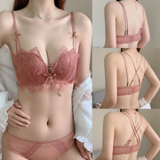 Beauty lại đồ lót womens ngực nhỏ tụ tập mà không cần vòng thép sexy ren thêu chéo dây đeo mùa hè mỏng dưới áo ngực dày.