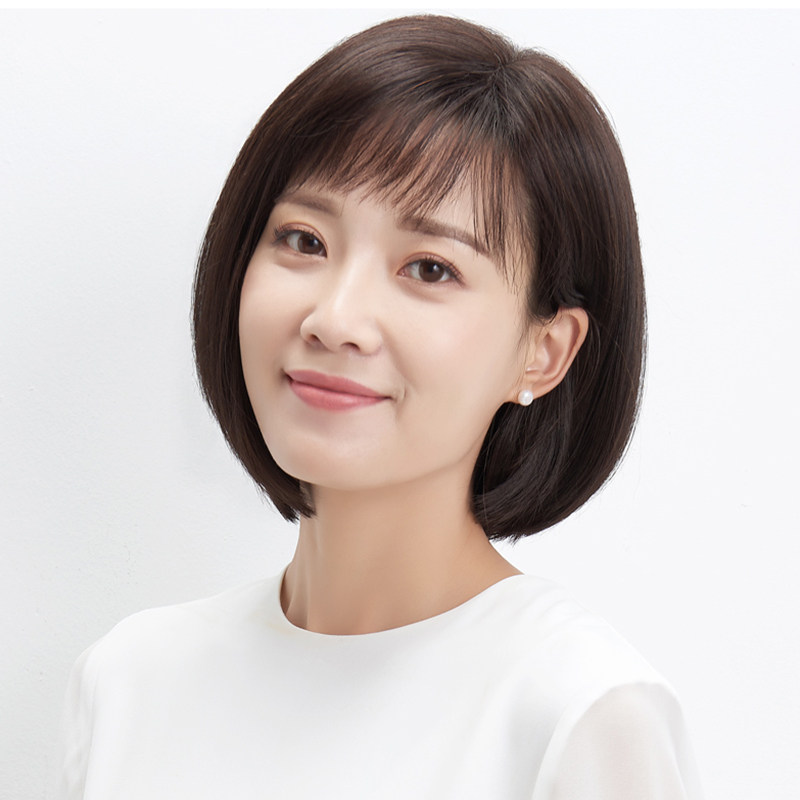 Wig short hair female hair full real hair natural full head cover 2021 fashion new long hair bangs wig set