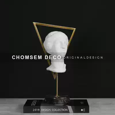 Modern light luxury fashion art figure Golden triangle sculpture natural marble base ornaments home decoration