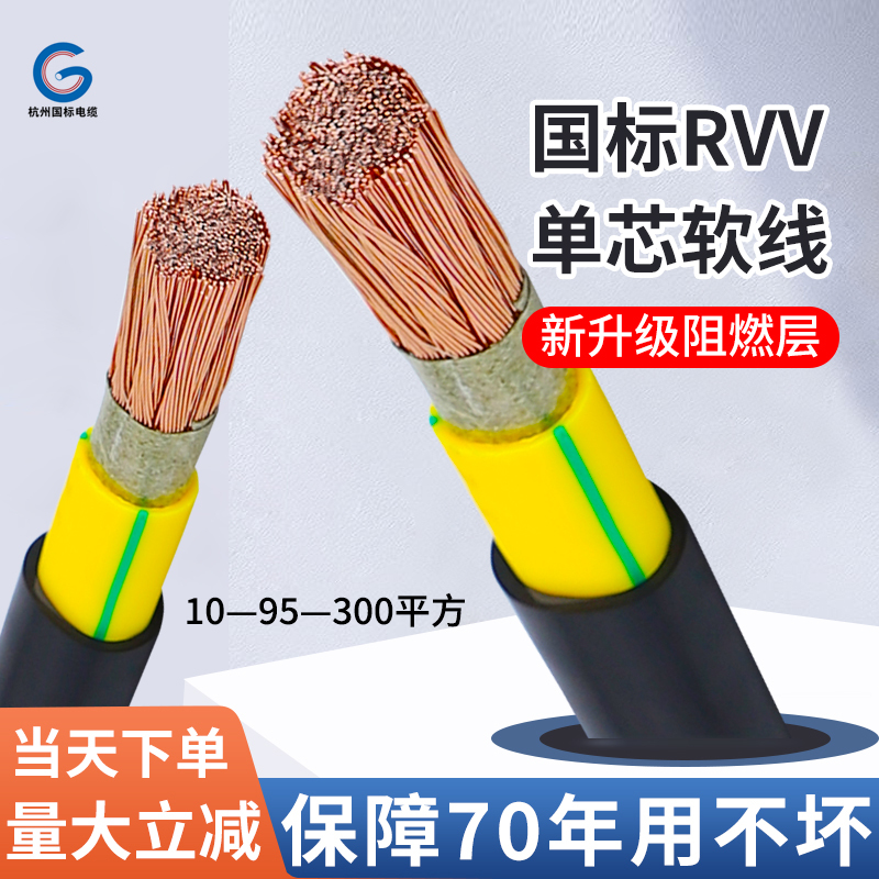 National Standard Copper Core Rvv Flame-Retardant Cable Flexible Wire 10 Single Core 16 25 35 95 120 Square 300 Outdoor Electrical Wire National Standard Copper Core Rvv Flame-Retardant Cable Flexible Wire 10 Single Core 16 25 35 95 120 Square 300 Outdoor Electrical Wire