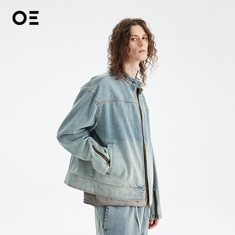 [Celebrity Style] Organic Emotion Denim Jacket Vintage Washed Loose Coat Oe