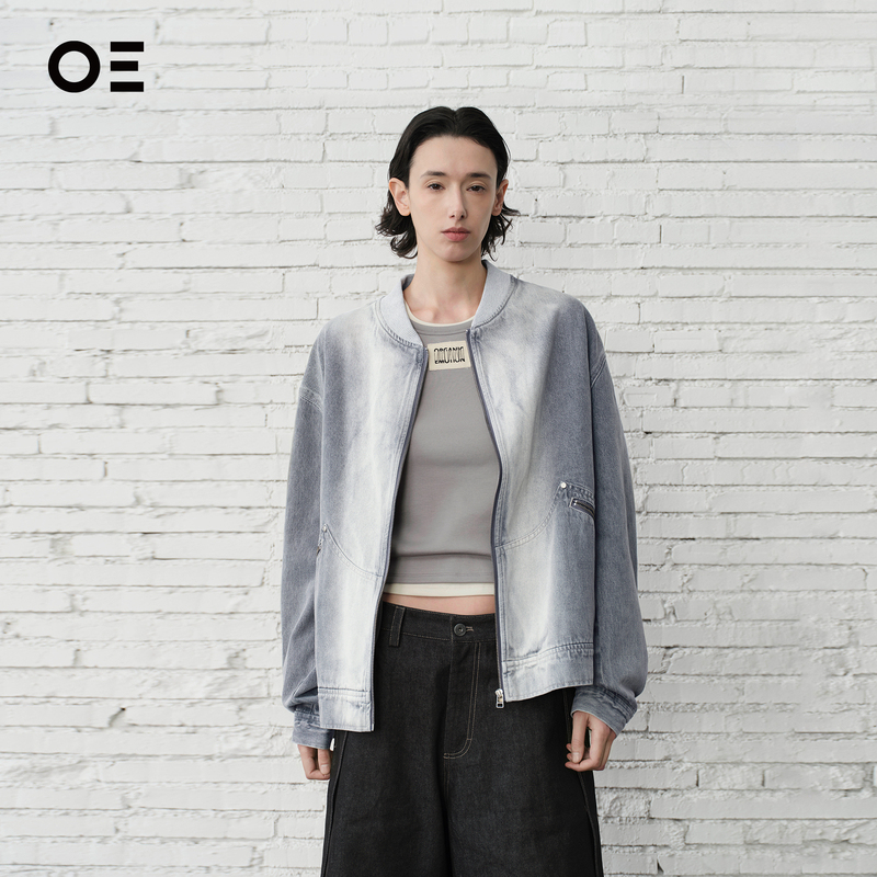 [Celebrity Style] Organic Emotion Pilot Denim Jacket Ice Blue Washed Casual Coat Oe