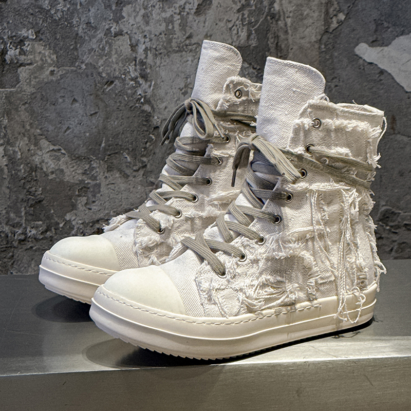2026 New Style Ro Tassel Distressed High-Top Canvas Shoes for Men and Women, Thick-Soled Height-Increasing Sneakers, Casual Trendy Short Boots