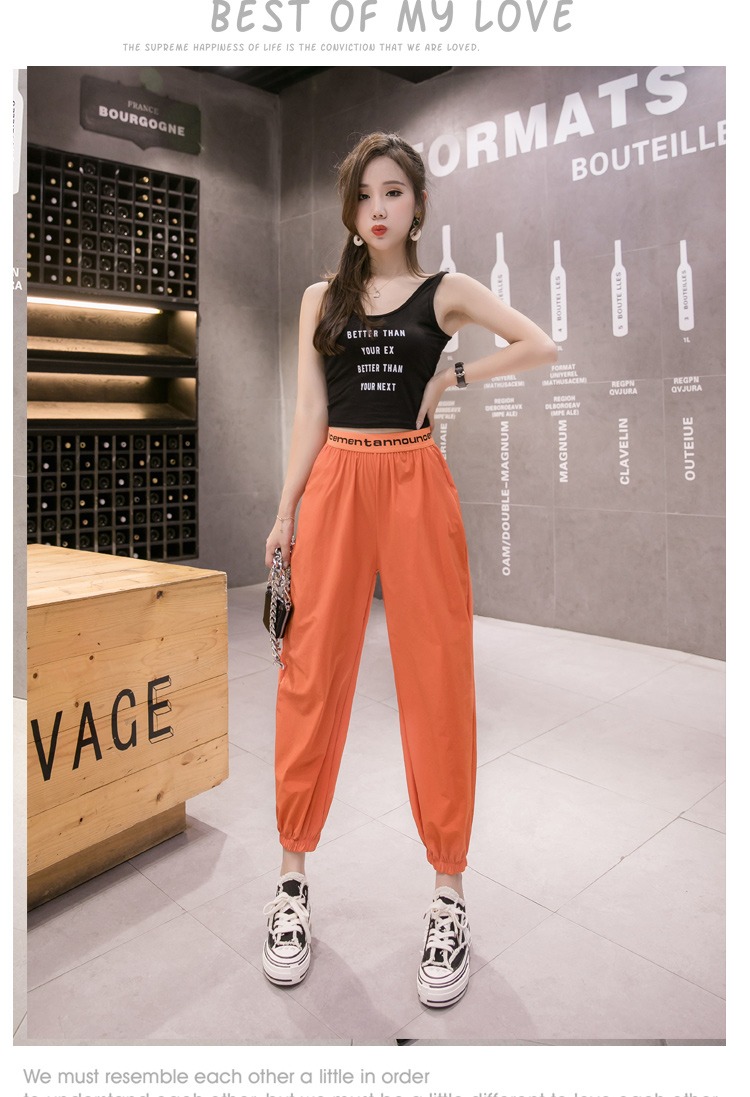 Quần thể thao giản dị nữ hè 2019 mới thả lỏng phần chạy chín điểm quần thun chân quần quần bó hoa - Quần Harem quần thun dài nữ
