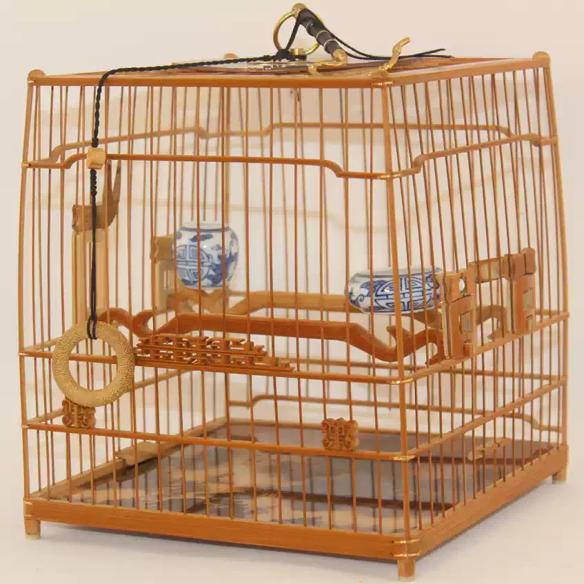南京繡眼鳥籠小鑲頂全配留青壽字門老竹扎金線繡眼鳥籠板籠亮籠
