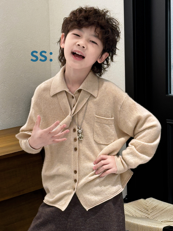 Ss Handsome Boy Tie Sweater 2026 New Style Boys' Stylish Autumn and Winter Clothing Children's Wool Knitwear