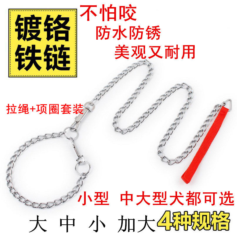Iron chain P chain dog traction rope Item ring suit biting dog chain Teddy small medium-sized dog gold wool rope Supplies