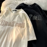 Летняя ретро дизайнерская футболка с коротким рукавом для отдыха для влюбленных, европейский стиль, тренд сезона, с вышивкой, оверсайз