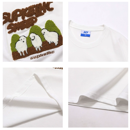 Бархатная футболка с коротким рукавом в стиле хип-хоп для влюбленных, в американском стиле, с вышивкой