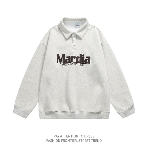 Ретро лонгслив для отдыха, футболка polo, рубашка, толстовка для влюбленных, в американском стиле, с вышивкой, оверсайз