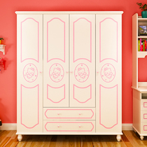 Childrens wardrobe 4 door girl swing door home large capacity solid wood cartoon assembly bedroom multifunctional wardrobe