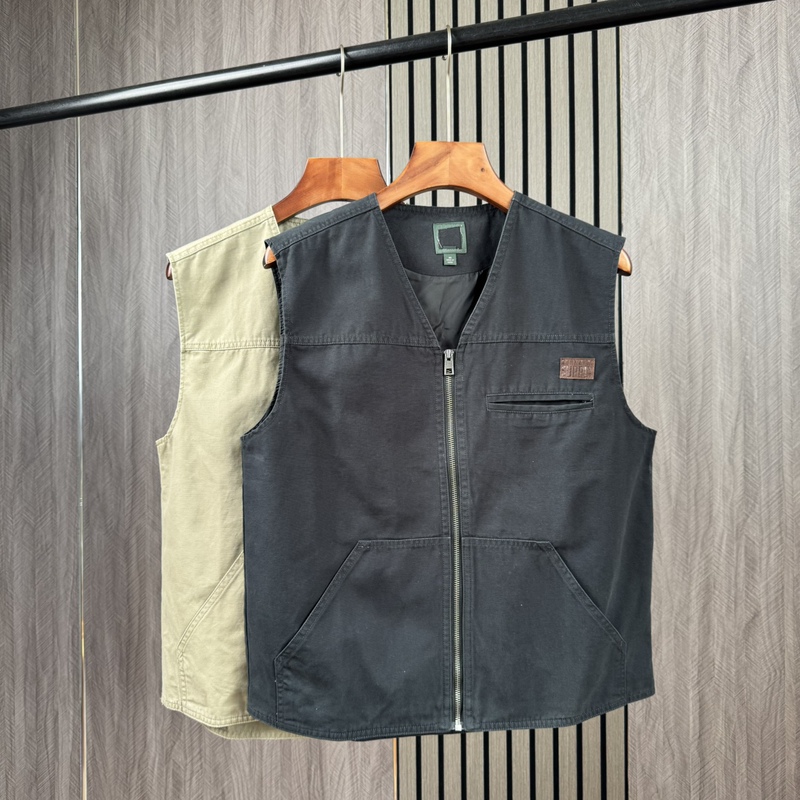 North American Export All-Cotton Washed Canvas Wear-Resistant Comfortable Autumn Unisex Retro Workwear Casual Zipper Vest