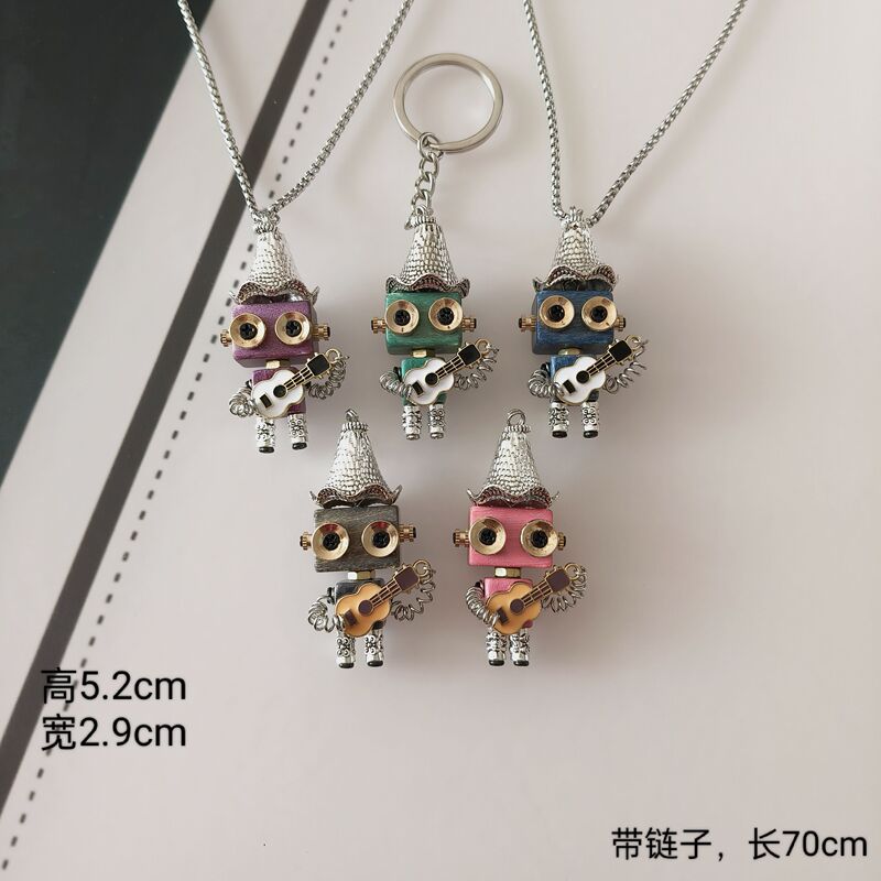 Wooden Robot Handmade DIY Necklace Keychain Creative Gift Steampunk Robot 063