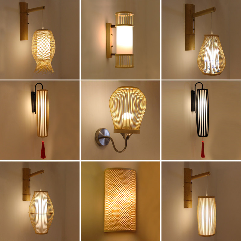 New Chinese Wall Lights Japanese Bedroom Bedhead Lights Zen Corridor Tea Room Lights Antique Bamboo Welded Lights
