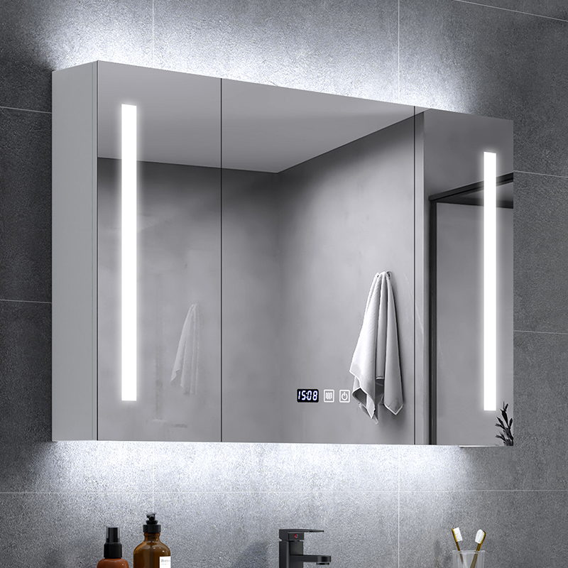Bathroom mirror cabinet wall-mounted solid wood simple storage and storage integrated intelligent defogging with lamp powder room mirror cabinet alone
