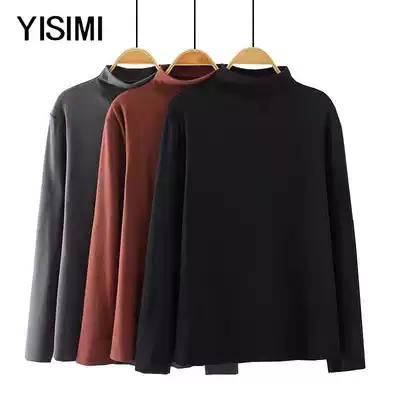 Spring and autumn solid color large size half high collar slim slim hair pullover thin base shirt Joker long sleeve T-shirt