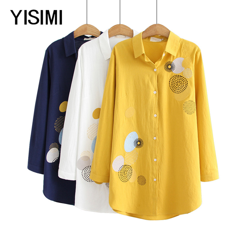 2022 spring new middle-aged large size women's clothing fat mother cotton mid-length embroidered shirt women 200 catties can be worn