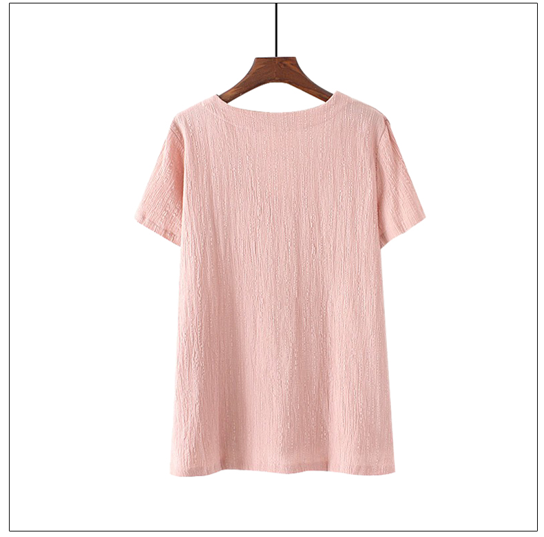 Mùa hè trung niên và phụ nữ cao tuổi cotton ngắn tay T lỏng lẻo cộng với béo mẹ cỡ lớn chất liệu vải lanh nhăn nhăn mùa hè - Cộng với kích thước quần áo áo da nữ đẹp