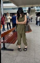 Three bears clothing trembles with green single-breasted wrinkle shirt loose wide leg pants ankle-length pants summer temperament