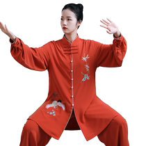 Lean Tai Chi Suit Womens New High-end Fairy Crane Embroidery Taijiquan to Perform Costume for Male Wushu Performance Costume Spring Autumn Season