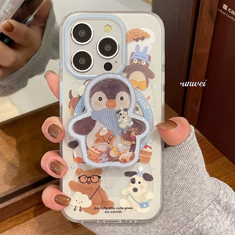 Shakeable Penguin Magnetic Stand Compatible with Apple 16Promax/15Pro Phone Case 14Pro/13Mini Full Lens Coverage Xr/Iphone16Pro Cute 11 Fun Xr Cartoon 78Se