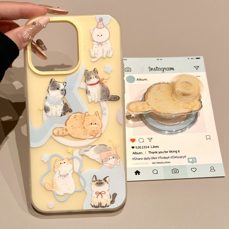 Graffiti Cat Rotating Magnetic Stand Suitable for Xiaomi 15/14/12 Phone Cases K90/K70 Redmi K50/K60/K80 Supreme Note15/13/17T Women's Model Civi5/Turbo4Pro
