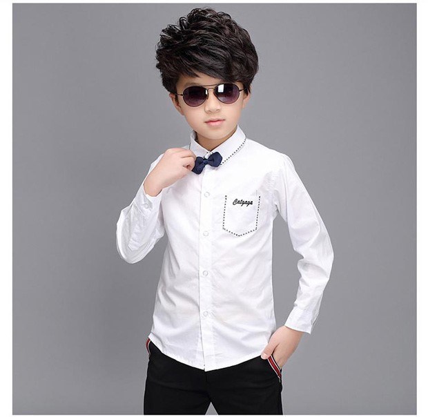 Áo sơ mi nam tay dài cho bé tiểu học quần áo cotton ngắn tay mùa hè trẻ em mùa xuân và mùa thu bé trai lớn mùa xuân áo bé trai đồ trẻ em