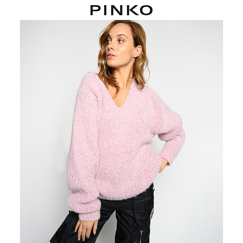 PINKO women's V-neck alpaca loose knit sweater 1Q1016Z952