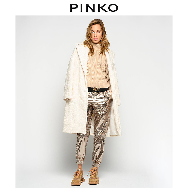 PINKO women's large lapel long terry coat 1B13ZF7711