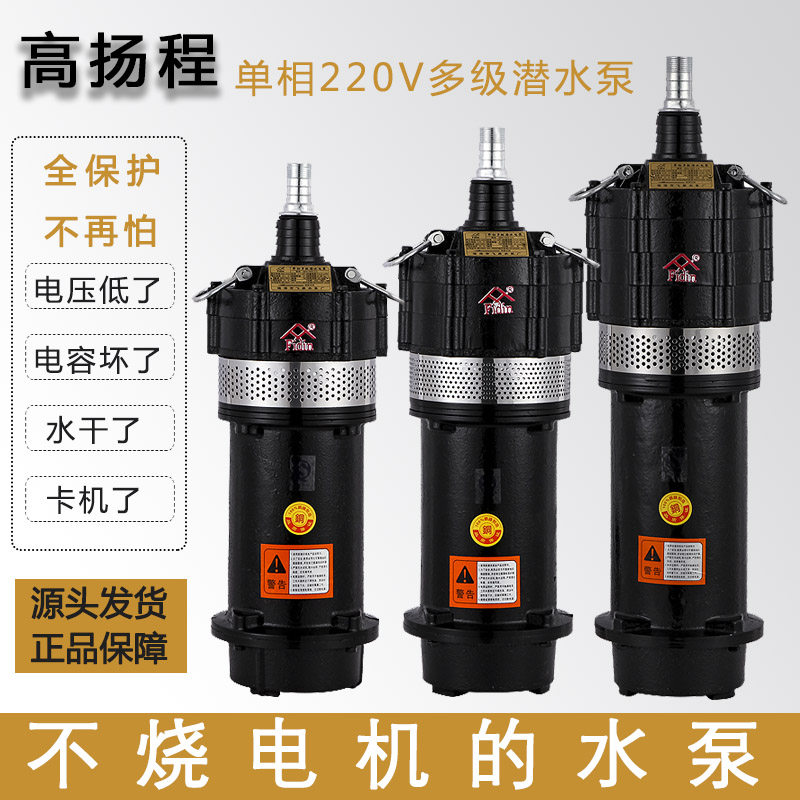 Small high pressure submersible pump 220V household well water pump high head single phase water pump agricultural multi-stage pump