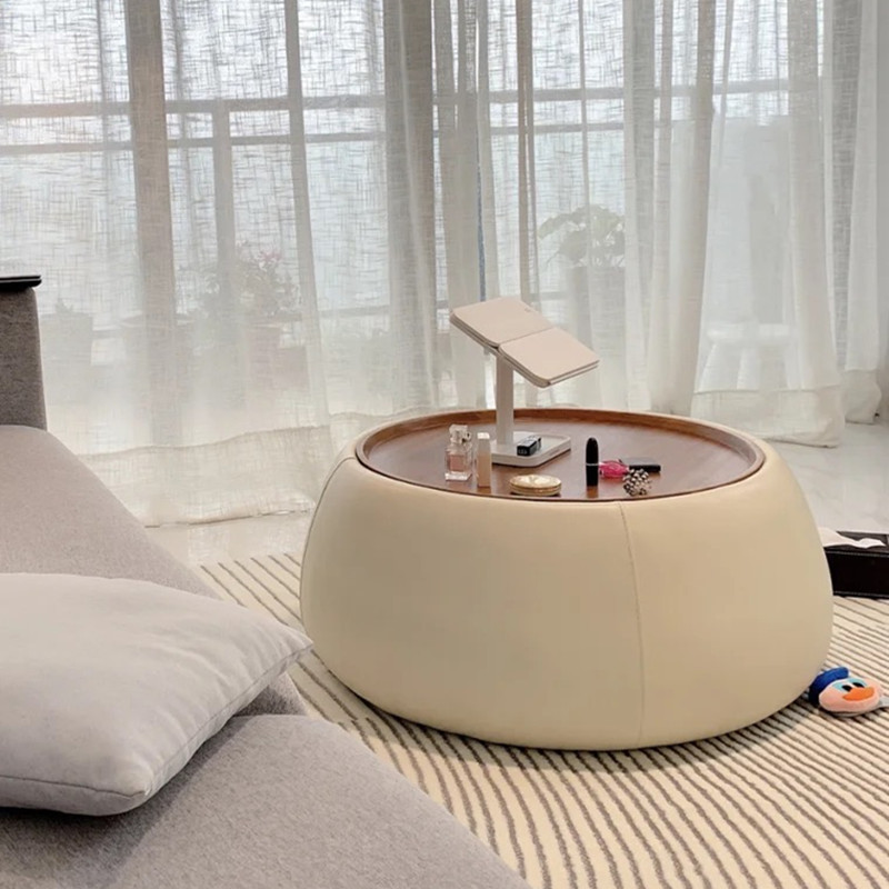 Light luxury high-end spot Italian designer round solid wood table Fanfan family with the same coffee table storage edge