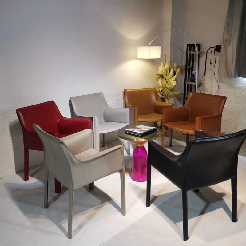 Nordic designer dining room Dining Room Saddle Leather Chair Fashion Brief Modern Dining Chair Reception Talks Armrests Leaning Back Chairs