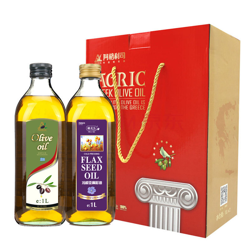 AGRIC Agris Greek olive oil cold pressed Flaxseed oil 1L*2 bottles gift box group purchase corporate welfare