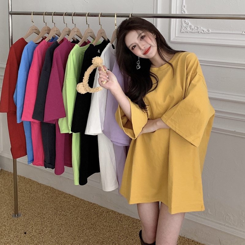 Plus Size Women's Short-Sleeved T-Shirt 150kg ins Trendy Fat Girl Pure Cotton Yellow Top That Covers the Flesh and Looks Slimming, Maternity Wear