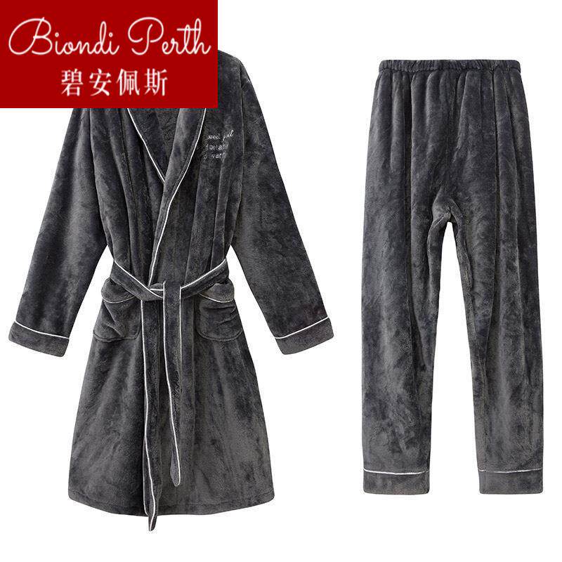 Men's winter sleeping robes thickened autumn and winter flannel warm sleeping clothes autumn and winter style large code coral suede bath 1224b-Taobao