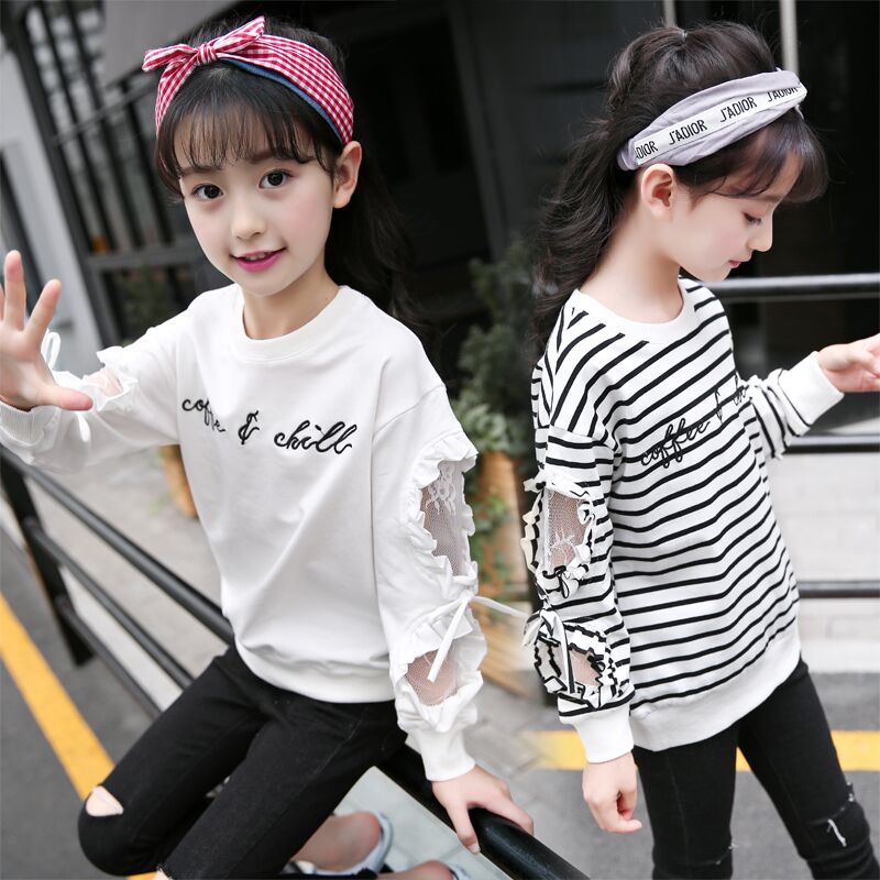 Trẻ em quần áo 12 bông dài tay áo 9 tuổi mùa thu váy cô gái top 6 cô gái T-shirt 11 chạm đáy áo 8 mùa xuân và mùa thu thủy triều 10 phiên bản Hàn Quốc.