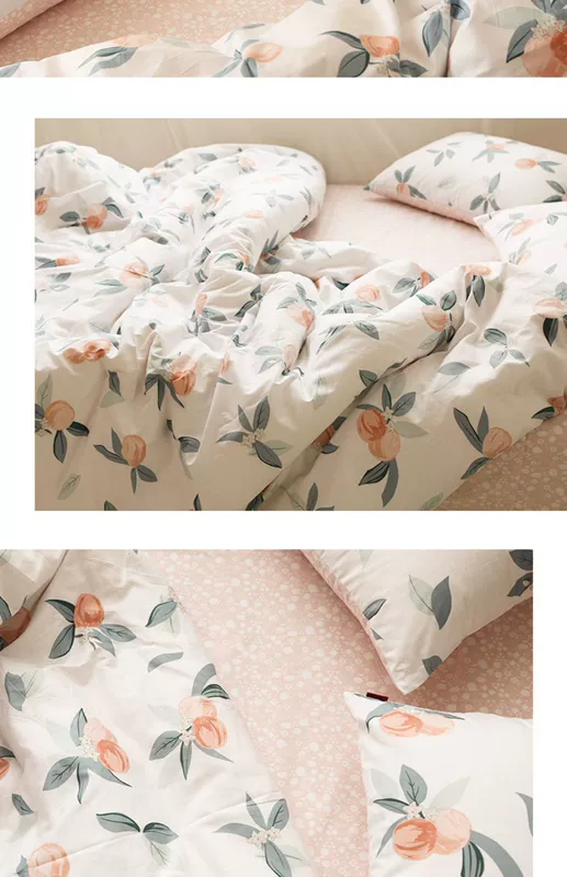 . Bộ đồ giường Millet Momo Màu nước Peach | Bộ đồ giường bằng bông tinh khiết bốn mảnh Bộ đồ giường phong cách Hàn Quốc - Bộ đồ giường bốn mảnh