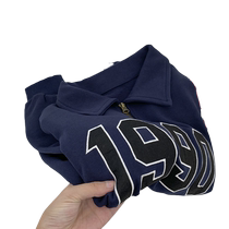 ins super hot polo collar sweatshirt womens autumn and winter half zipper navy blue loose lazy thickened long-sleeved top jacket
