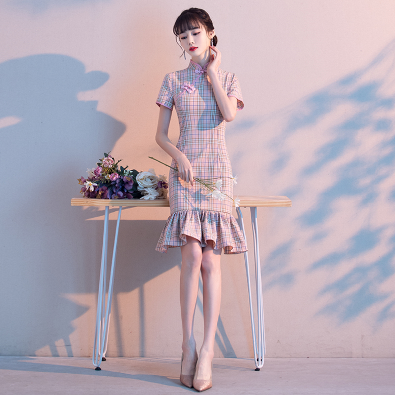 Fuchsia retro cheongsam, sexy lightweight dress, 