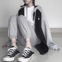 Casual sweatpants womens wide legs loose autumn and winter 2021 New Haren pants bunch feet ins overalls pants