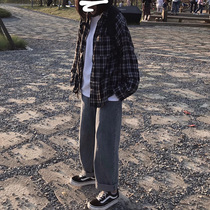 Jeans womens autumn and winter 2021 new high-waisted loose thin wide-legged long trousers