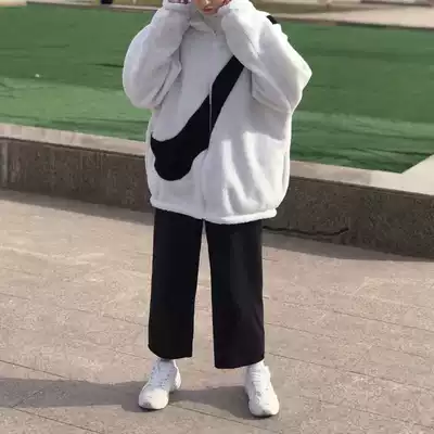 Wide-leg pants women's autumn and winter fall feel curling edge drape students loose Korean sports high waist straight casual cec pants