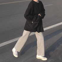 Straight sports pants womens 2021 new autumn and winter bf wind loose drop feeling leisure wide legs student long guard pants