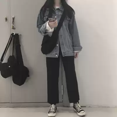 Straight pants autumn cec loose casual large size work clothes hanging pants women's ankle-length pants high waist students wide leg pants