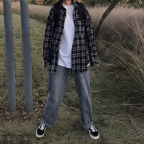 Plaid shirt womens autumn and winter Korean version of ins Harajuku wind long sleeve shirt loose Joker Hong Kong flavor retro coat coat
