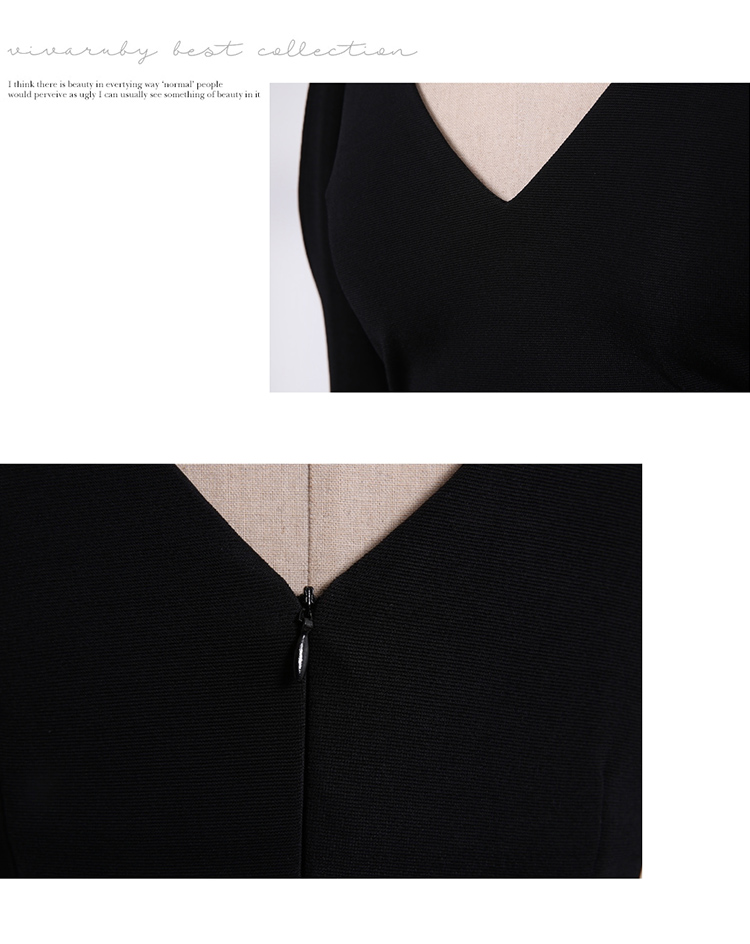 VK旗艦店 韓系時尚V領金屬露肩吊帶修身包臀短袖洋裝