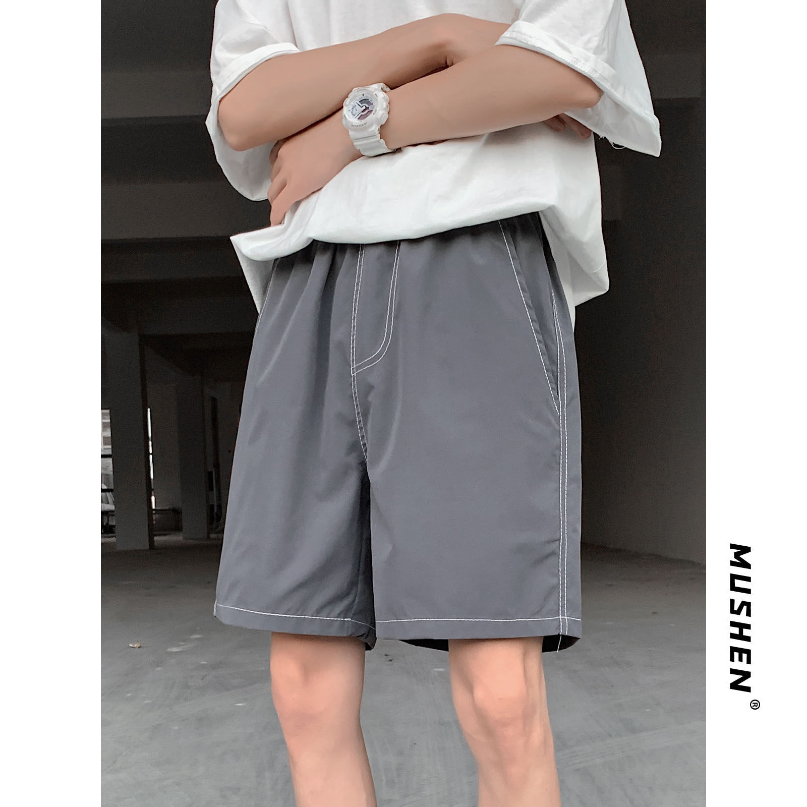 Ice Silk Shorts Male Tide Card Ins Summer Han Edition Casual Sports Tide 100 Hitch Outside Wearing Loose 50% Pants Tide